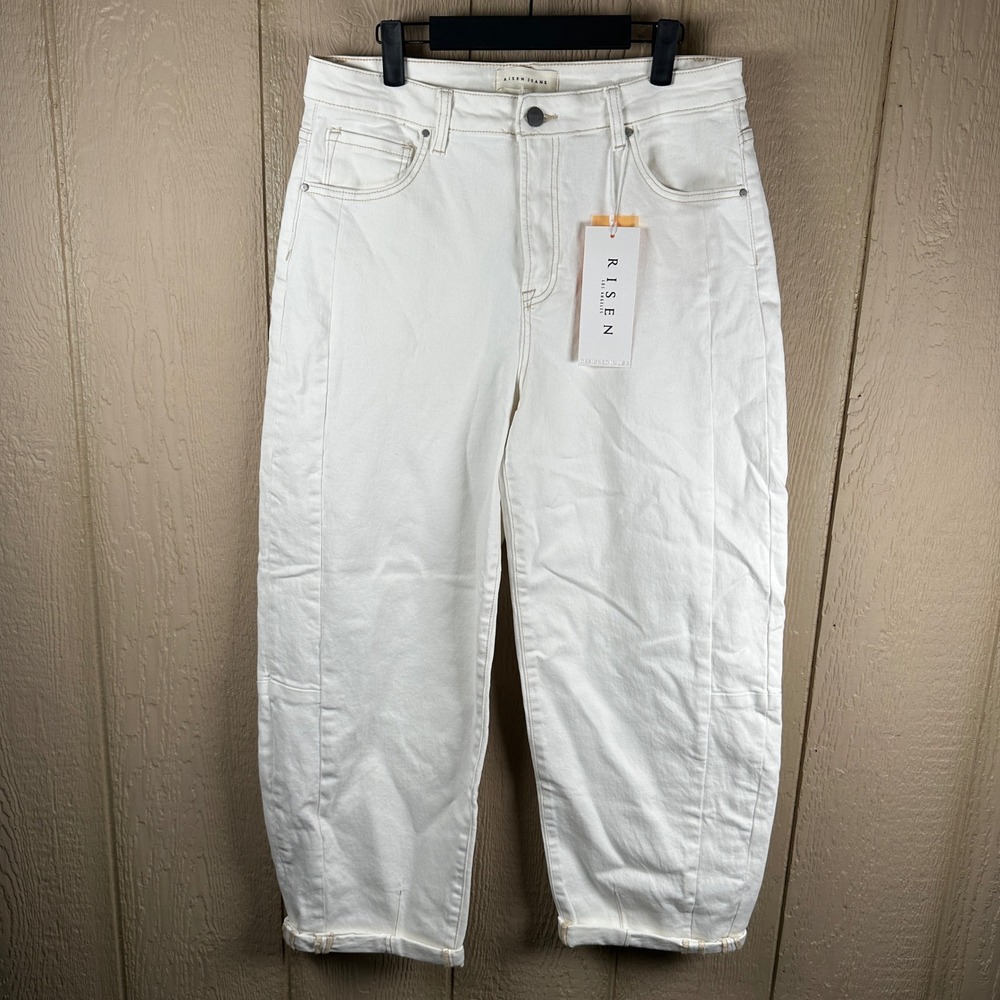 NEW Risen Jeans Relaxed Barrel Leg Jeans Size 13/31 White High Rise Front Seams